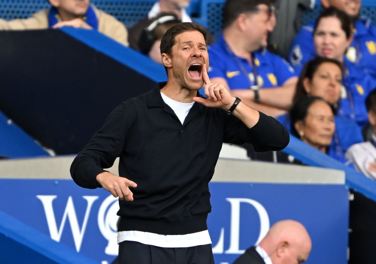 Xabi Alonso speaking at a press conference following Morgan Rogers’ transfer