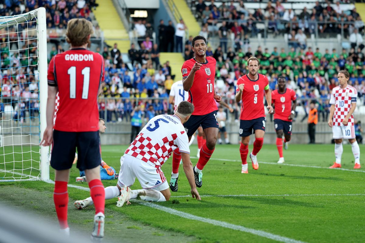 Alex Scott and Elliot Anderson celebrating during England match