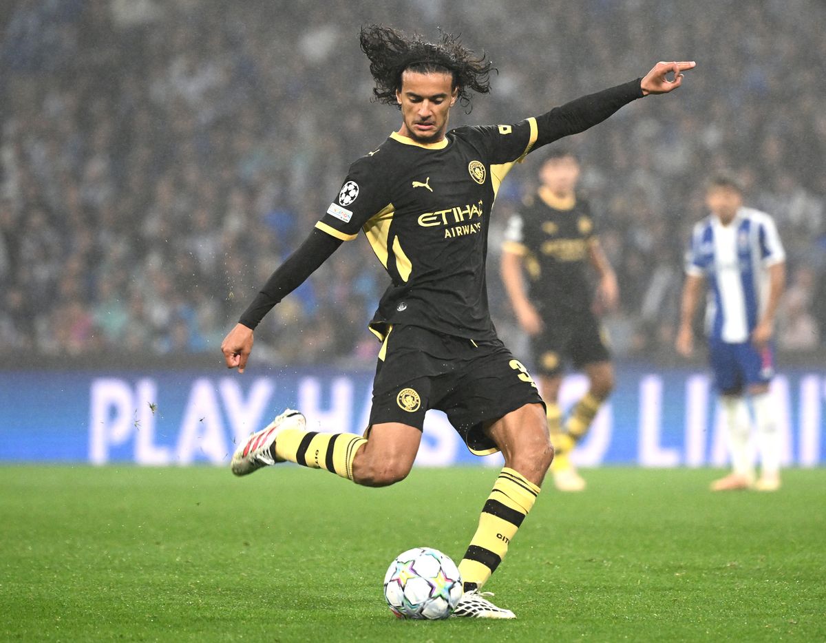 Ayyoub Bouaddi on the pitch during his Champions League debut for Manchester City