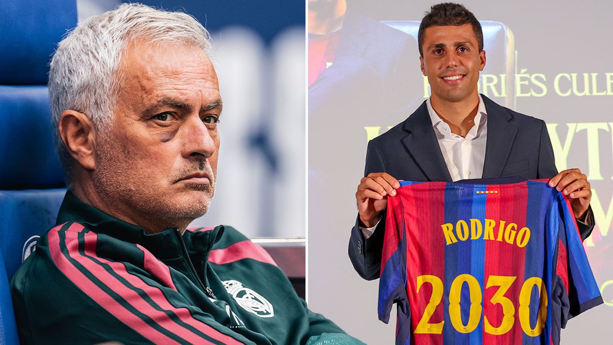 Jose Mourinho speaking at a press conference responding to Rodri’s transfer