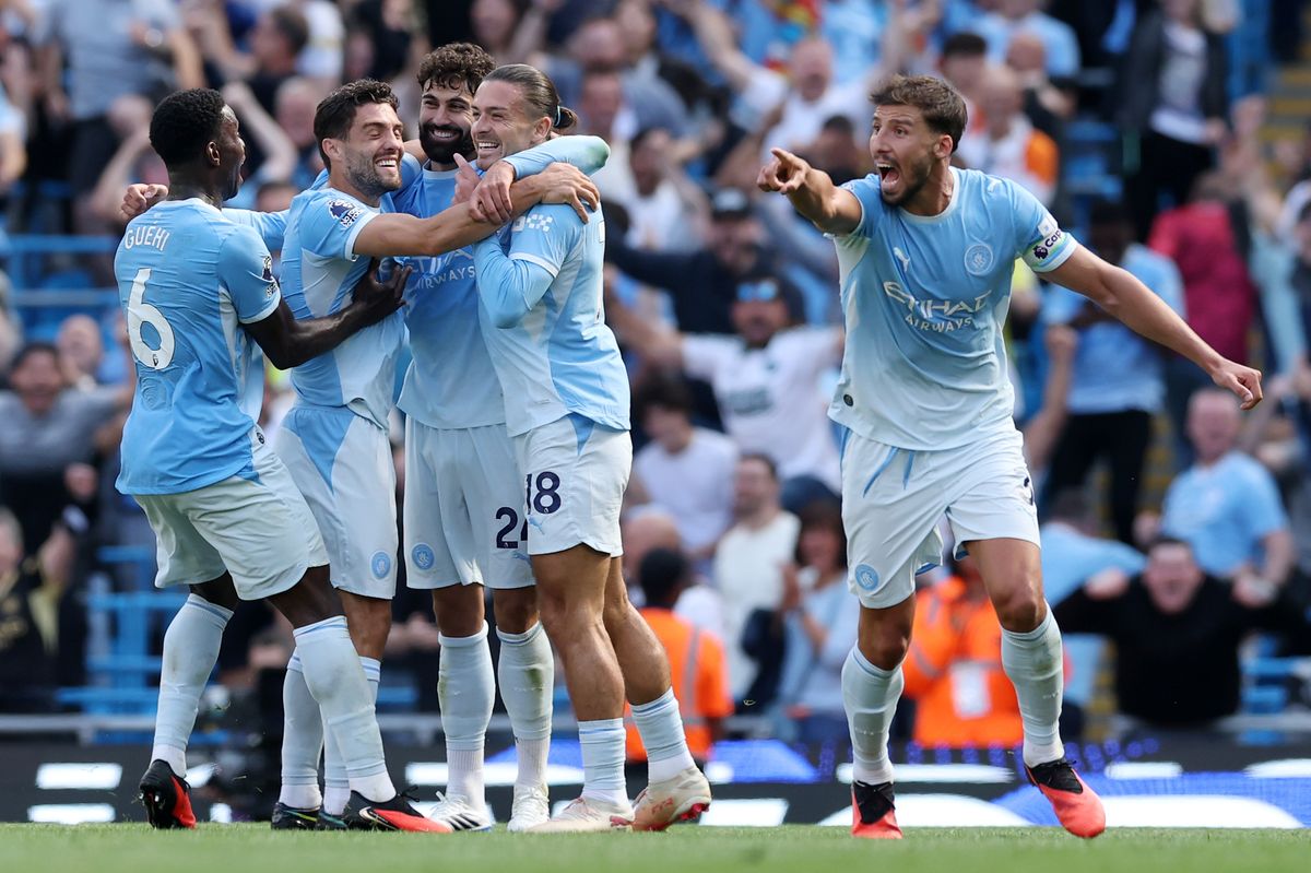 Manchester City players react during the match against Bournemouth