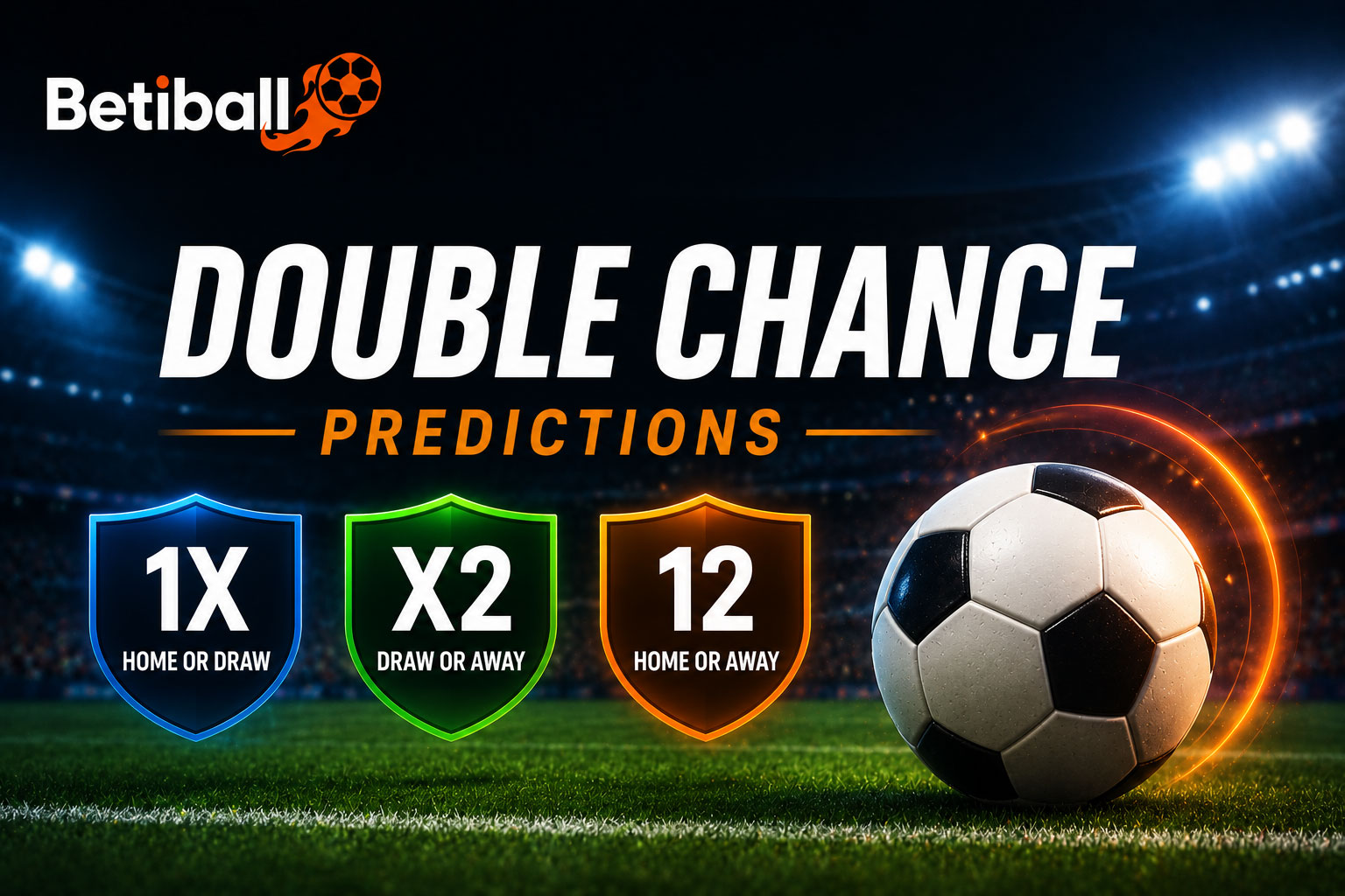 Double Chance football predictions from Betiball with probability estimates for 1X, X2 and 12.