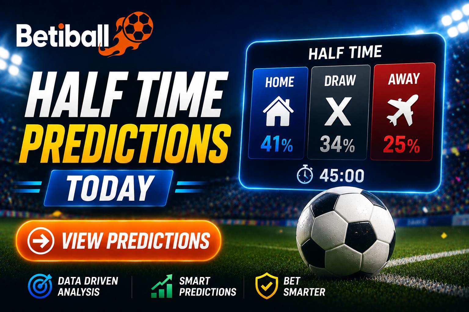 Half Time Predictions Today &ndash; 1st Half Football Tips, HT Forecasts On Betiball